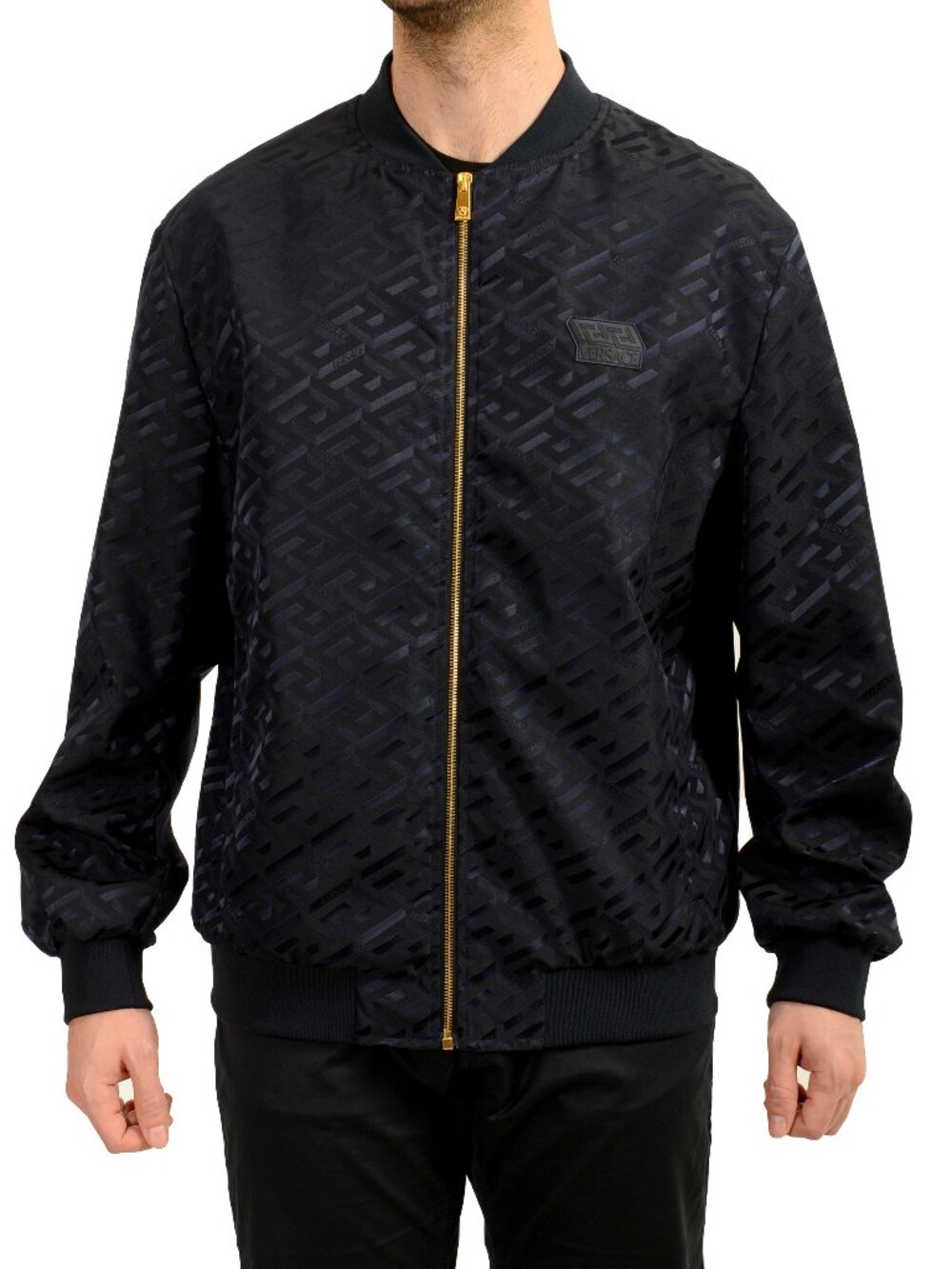 Versace Men's Logo Print Blue 100% Wool Full Zip Jacket US 2XL IT 56
